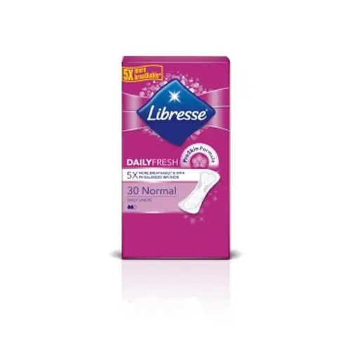 En rosa förpackning med Libresse trosskydd som kallas "ultra fresh"