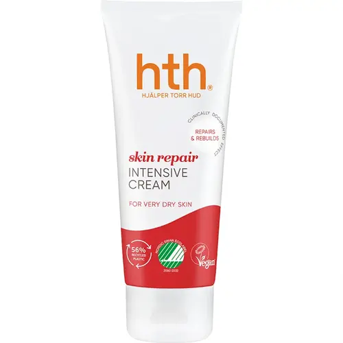 En vit tub med dagkräm tillverkad av hth som kallas "skin repair intensive cream"