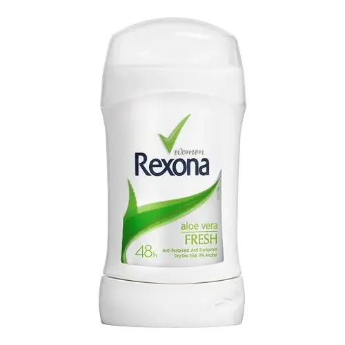 En vit roll on antiperspirant stick tillverkad av Rexona som innehåller aloe vera